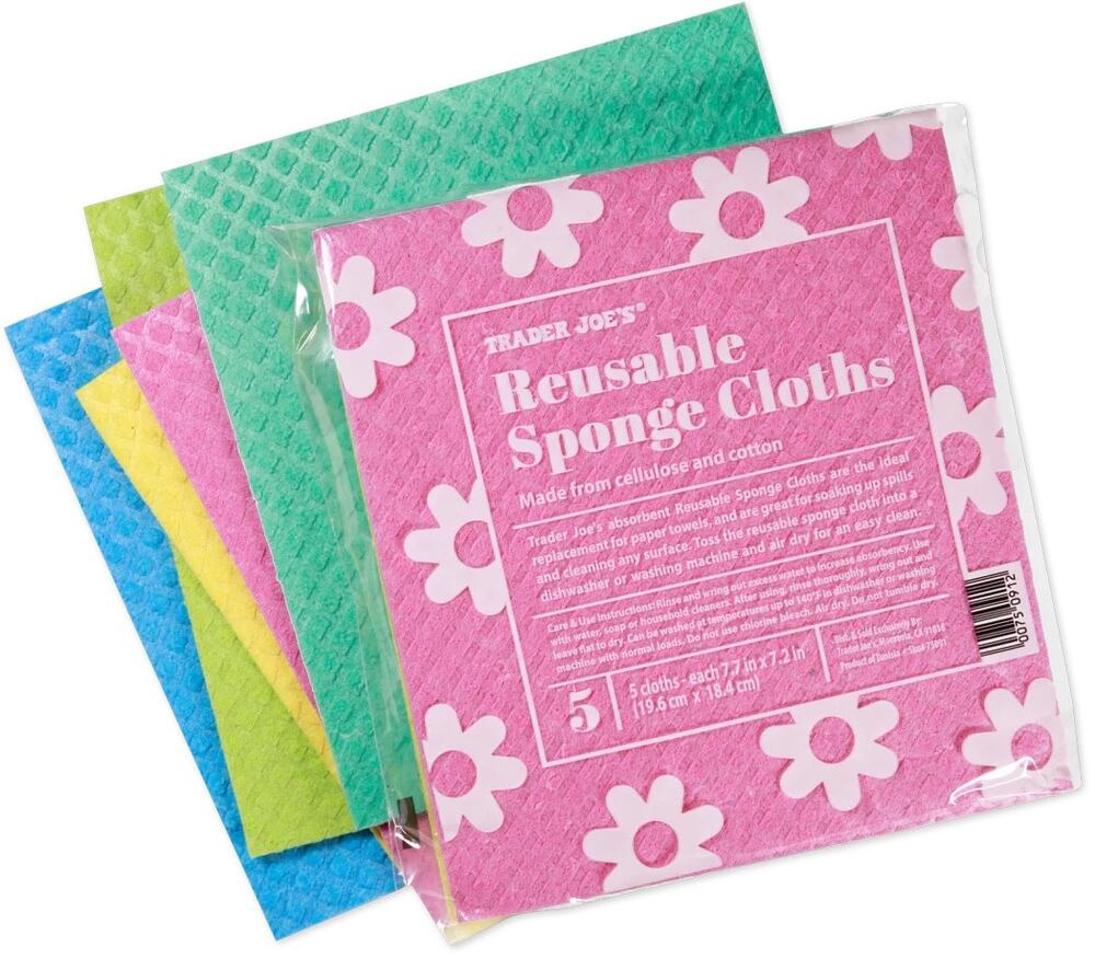Trader Joe's Reusable Sponge Cloths — Multicolored Pack of 5 Cloths NEW + SEALED